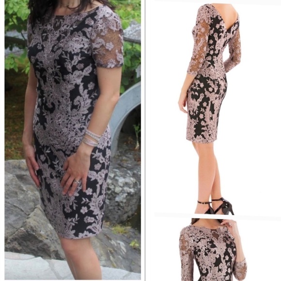 Stunning formal lace dress. Navy and blush pink. - Picture 1 of 16